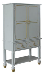 House Marchese Pearl Gray Wood Cabinet with Gold Trim Accent