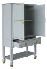 House Marchese Pearl Gray Wood Cabinet with Gold Trim Accent