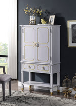 House Marchese Pearl Gray Wood Cabinet with Gold Trim Accent