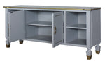 House Marchese Pearl Gray Wood TV Console with Gold Trim Accent