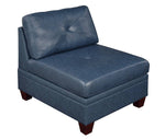 Iditri Ink Blue Leather Modular Sectional with Ottoman