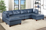 Iditri Ink Blue Leather Modular Sectional with Ottomans