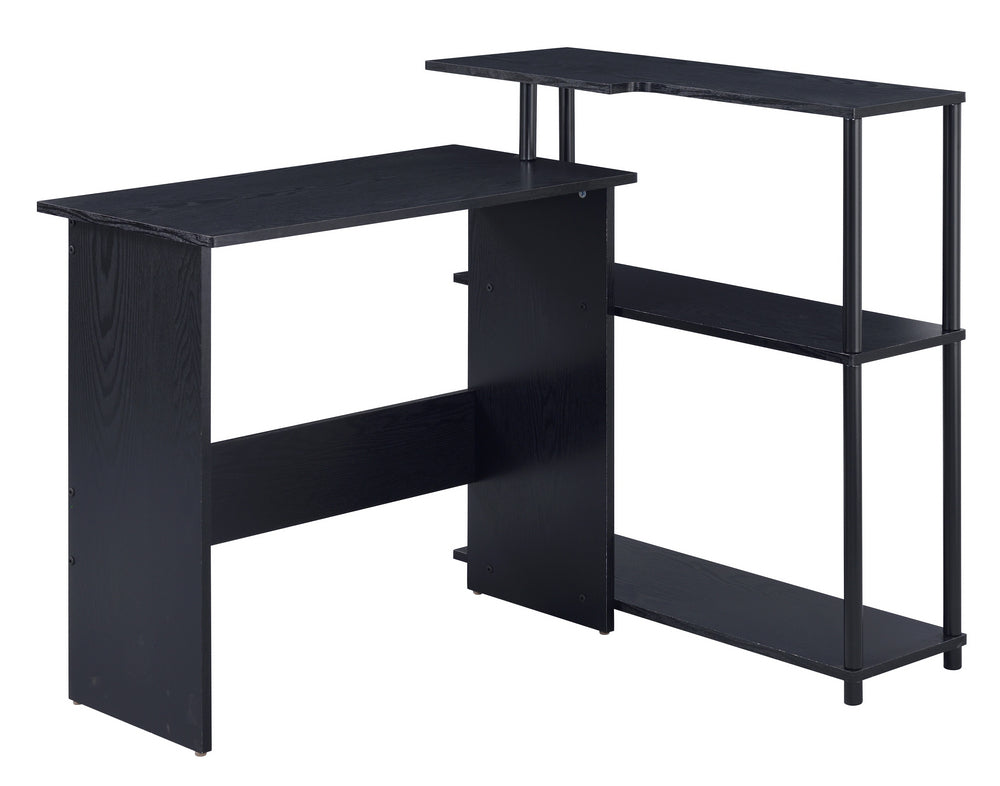 Ievi Black Wood/Metal Office Desk with Side Shelf