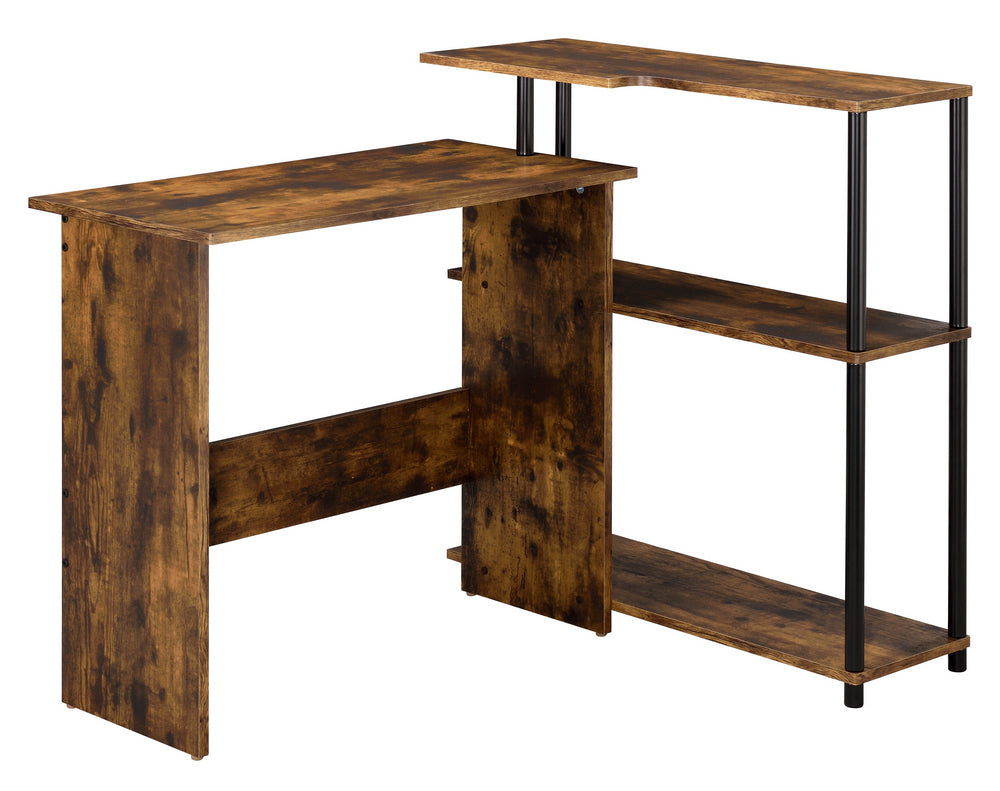 Ievi Weathered Oak Wood/Black Metal Office Desk with Side Shelf