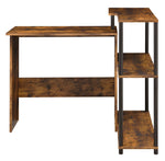 Ievi Weathered Oak Wood/Black Metal Office Desk with Side Shelf