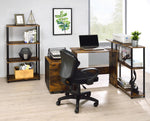 Ievi Weathered Oak Wood/Black Metal Office Desk with Side Shelf