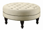 Imma Oatmeal Linen-Like Fabric Round Ottoman