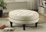 Imma Oatmeal Linen-Like Fabric Round Ottoman