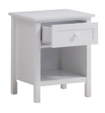 Iolanda White Wood Nightstand with Drawer & Shelf