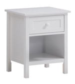 Iolanda White Wood Nightstand with Drawer & Shelf