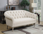 Isa Natural Linen-Like Fabric Button Tufted Settee