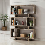 Isa Salvaged Cabin Wood 3-Tier Bookcase with 2 Open Cubbies