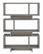 Isa Weathered Grey Wood 3-Tier Bookcase with 2 Open Cubbies