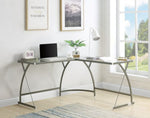 Janison Clear Glass/Silver Metal Corner Computer Desk