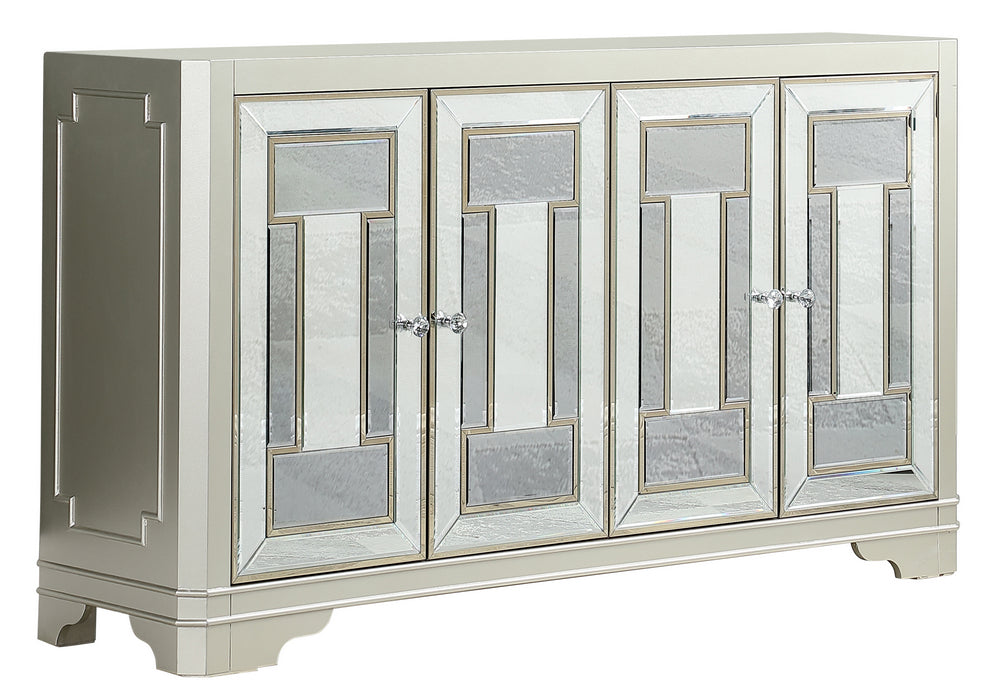 Jaquetta Champagne Wood Accent Cabinet with Mirrored Doors