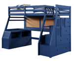 Jason II Navy Blue Wood Twin Loft Bed with Multiple Storages