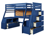 Jason II Navy Blue Wood Twin Loft Bed with Multiple Storages