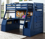 Jason II Navy Blue Wood Twin Loft Bed with Multiple Storages