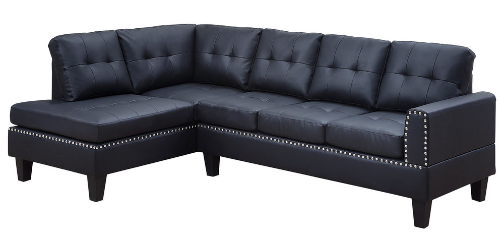 Jeimmur 2-Pc Black PU Leather Tufted LAF Sectional Sofa