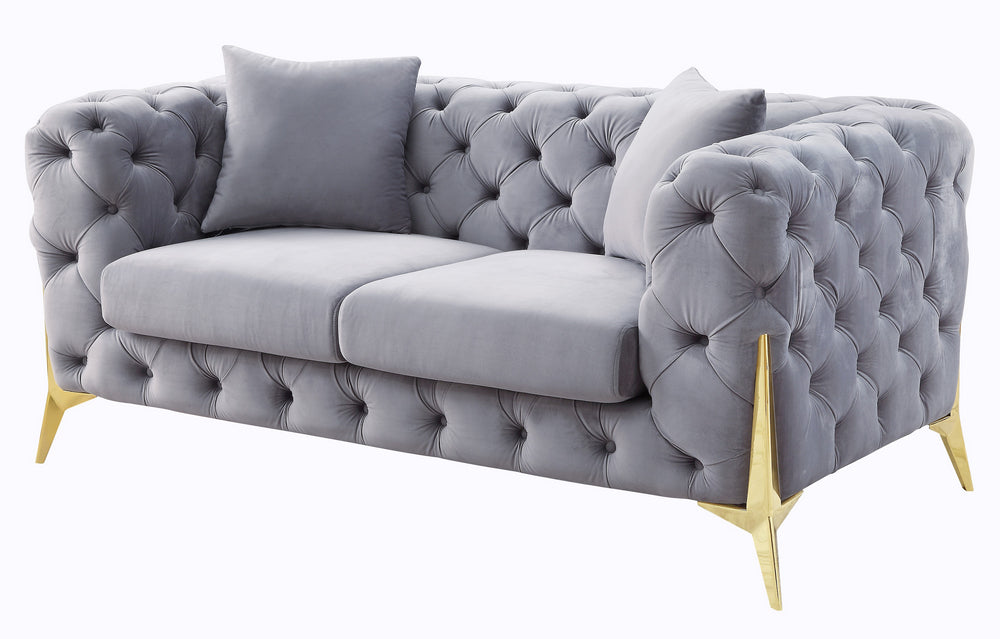 Jelanea Gray Velvet Tufted Loveseat