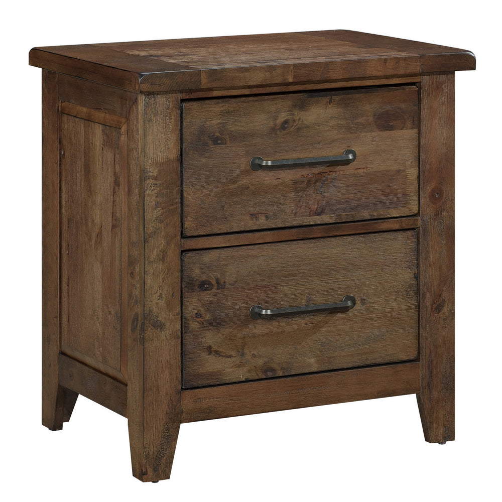 Jerrick Burnished Brown Wood 2-Drawer Nightstand