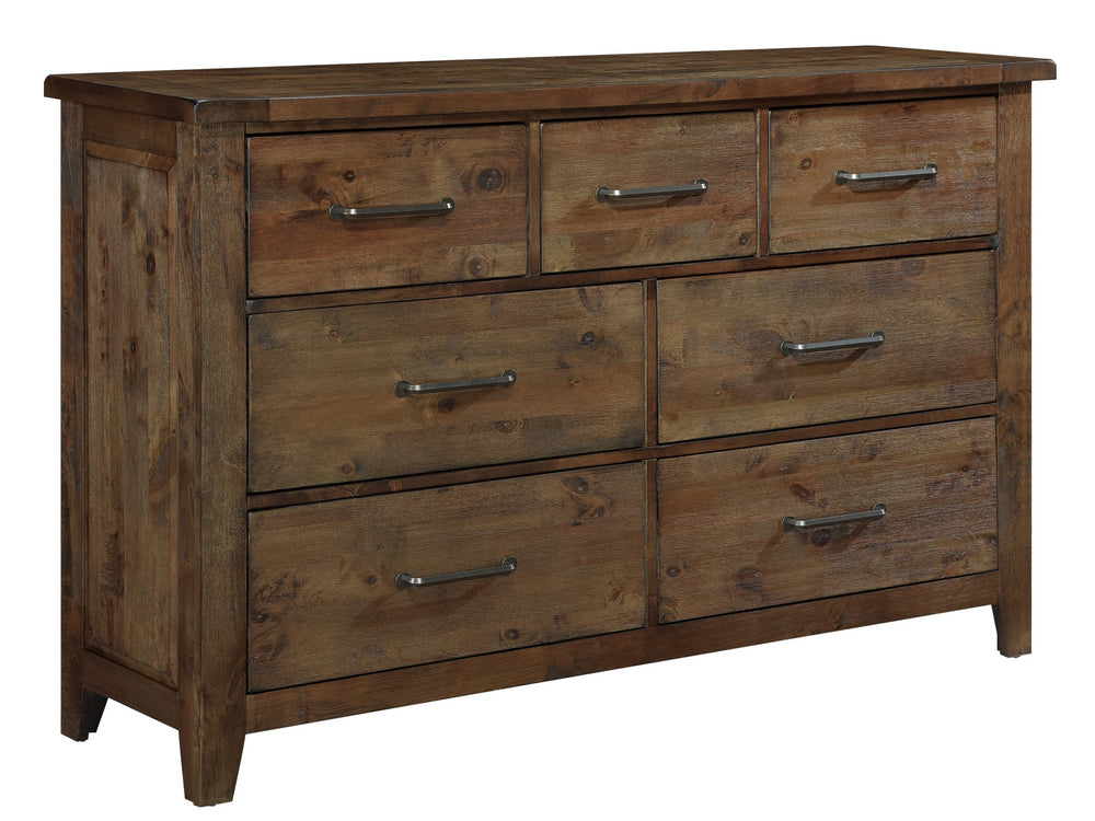 Jerrick Burnished Brown Wood 7-Drawer Dresser