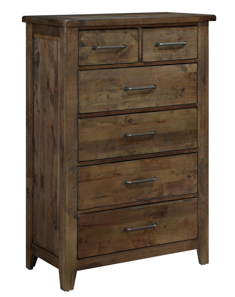 Jerrick Burnished Brown Wood 6-Drawer Chest