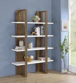 Jimena Aged Walnut/White Wood 4-Shelf Bookcase