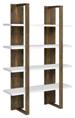 Jimena Aged Walnut/White Wood 4-Shelf Bookcase