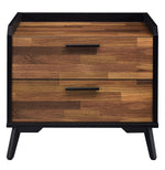 Jiranty Walnut Wood/Black Metal 2-Drawer Nightstand