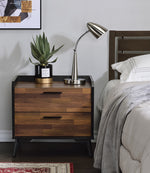 Jiranty Walnut Wood/Black Metal 2-Drawer Nightstand