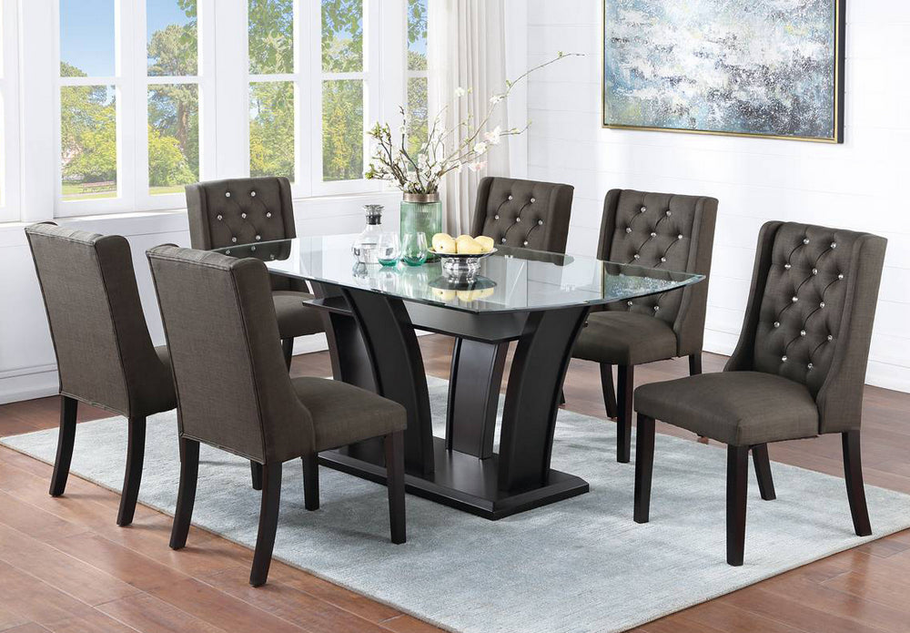 Joceline 7-Pc Dark Brown/Ash Black Dining Table Set