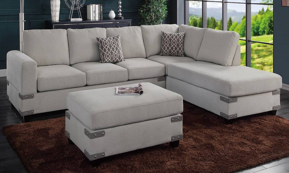 Jonelle Mushroom Chenille Reversible Sectional with Ottoman