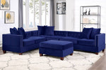 Jovie Indigo Velvet Modular Sectional Sofa with Ottoman