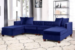 Jovie Indigo Velvet Modular Sectional Sofa with Ottomans