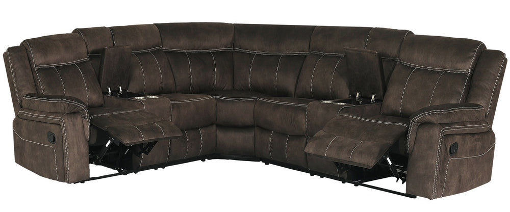 Juan 3-Pc Brown Fabric Manual Recliner Sectional Sofa