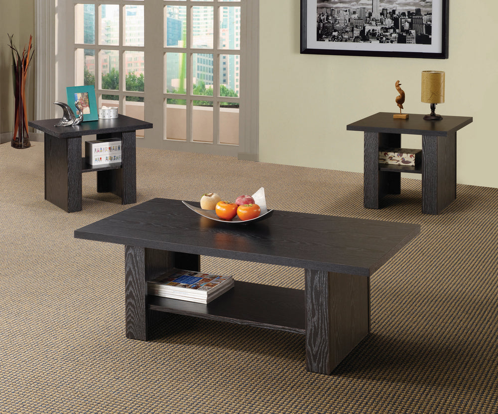 Rodez Contemporary 3-Pc Black Oak Wood Coffee Table Set