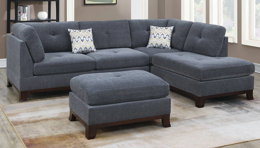 Junia Ash Grey Chenille Reversible Sectional with Ottoman