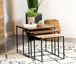 Kailani 3-Pc Natural Wood/Black Metal Nesting Table Set