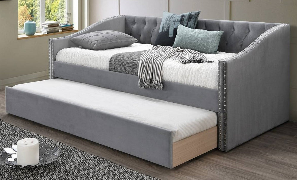 Kanti Grey Velvet Twin Daybed with Trundle