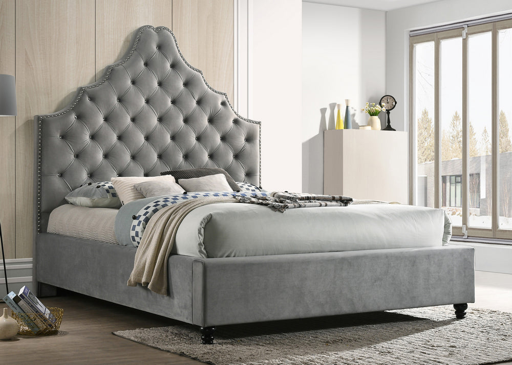 Karima Gray Velvet Cal King Platform Bed