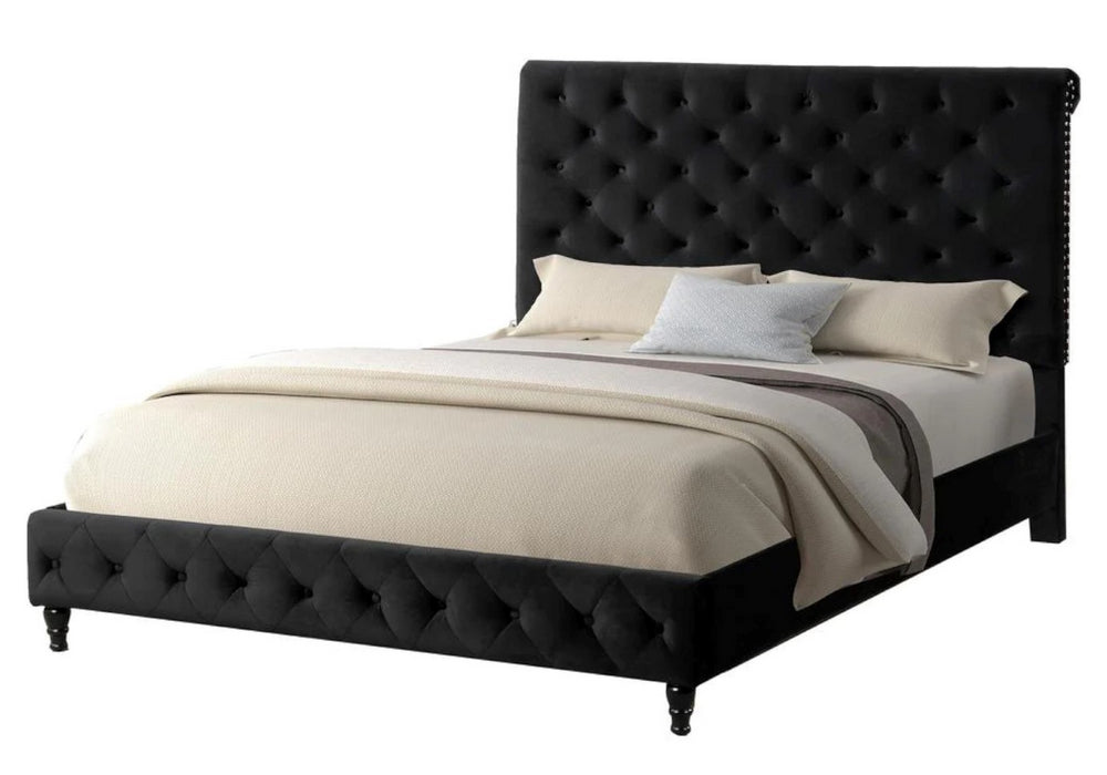 Kathy Black Velvet Cal King Platform Bed