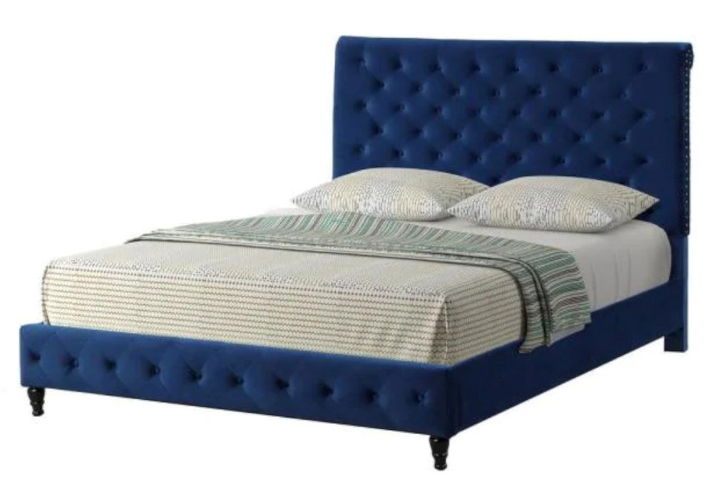 Kathy Blue Velvet Cal King Platform Bed