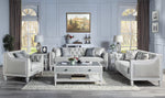 Katia Light Gray Fabric & Faux Leather/Weathered White Wood Loveseat