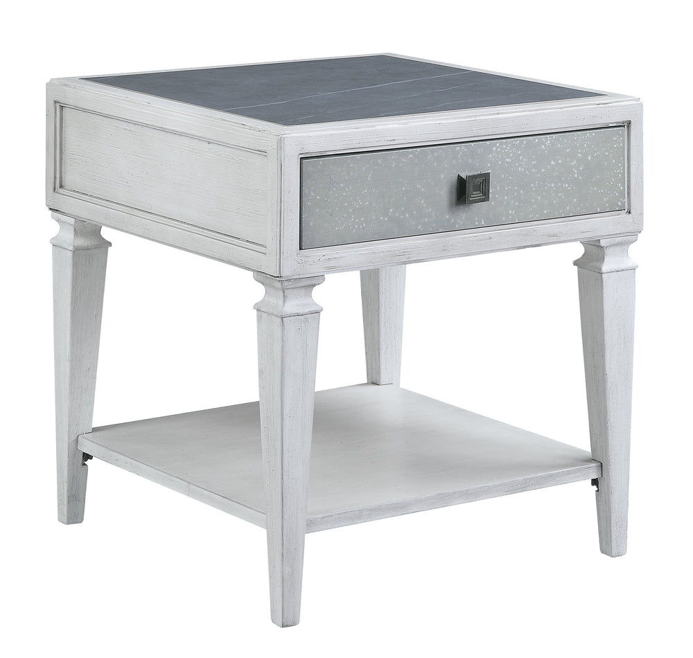 Katia Rustic Gray Sintered Stone/Weathered White Wood End Table