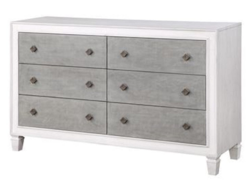 Katia Rustic Gray & Weathered White Wood 6-Drawer Dresser