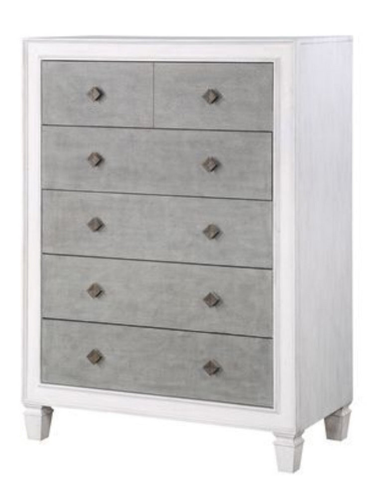 Katia Rustic Gray & Weathered White Wood 5-Drawer Chest