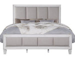 Katia Light Gray Fabric/Weathered White Wood Queen Bed