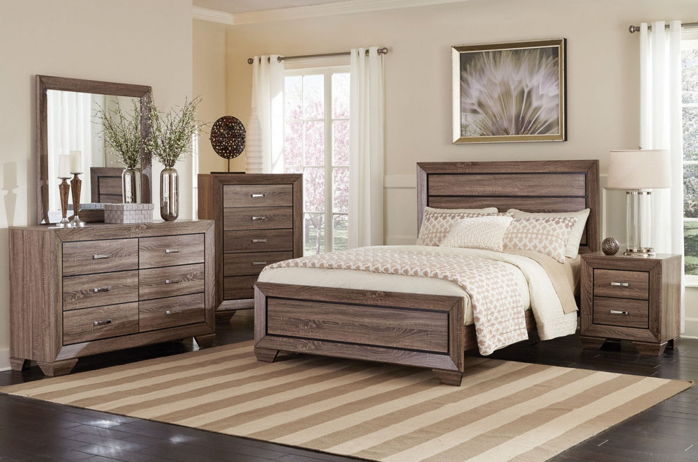 Kauffman 5-Pc Washed Taupe Wood Queen Panel Bedroom Set