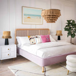 Kavali Cane & Blush Velvet Queen Platform Bed